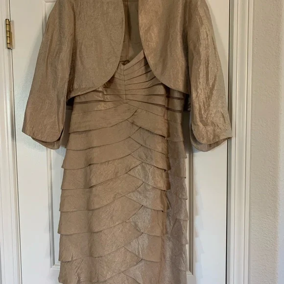 Adrianna Papell | Dresses | Adrianna Papell Gold 34 Length Semiformal  2piece Dress With Jacket | Poshmark